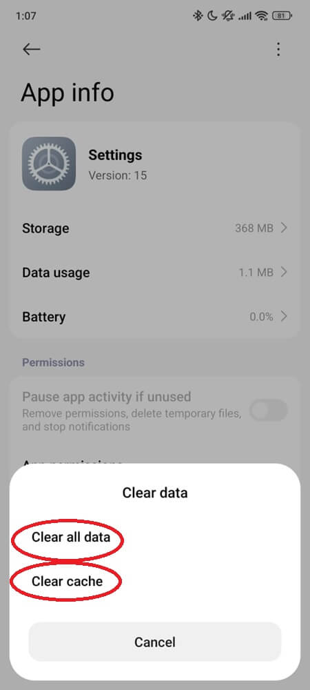Clear cache and all data ( STEP 3)