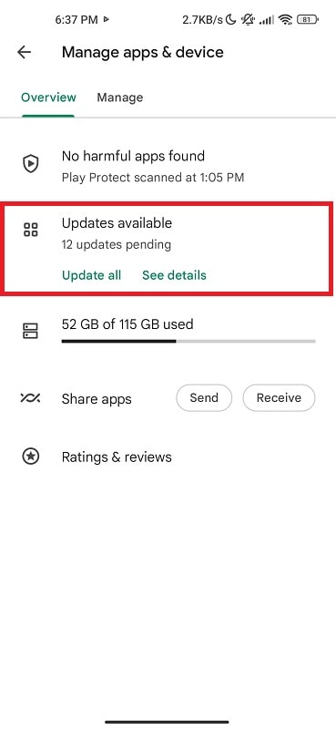 Update google play store