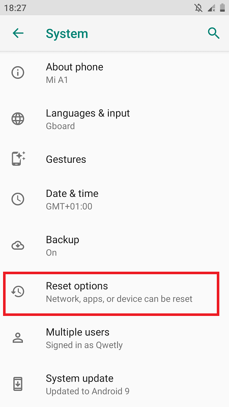 Select Reset option