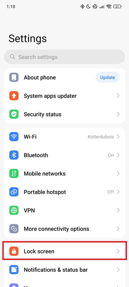 Lock Screen button under settings (1)