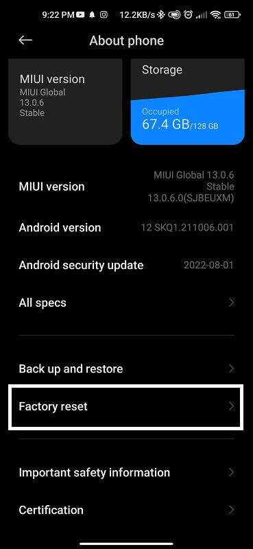 Xiaomi Factory Reset