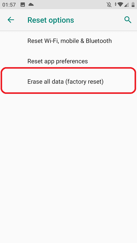 Erase all data - factory reset