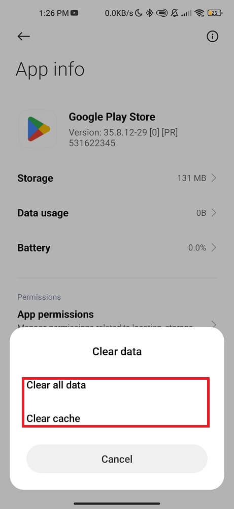 Clear google play store cache and data