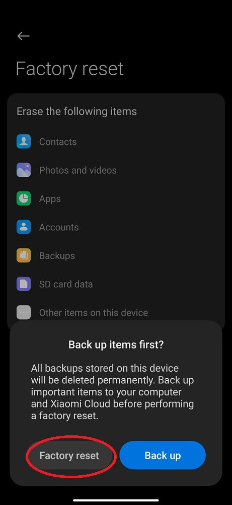 Factory Reset Xiaomi phone