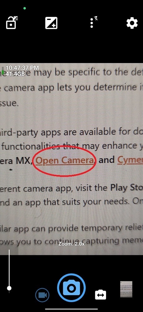 Open Camera App Sample