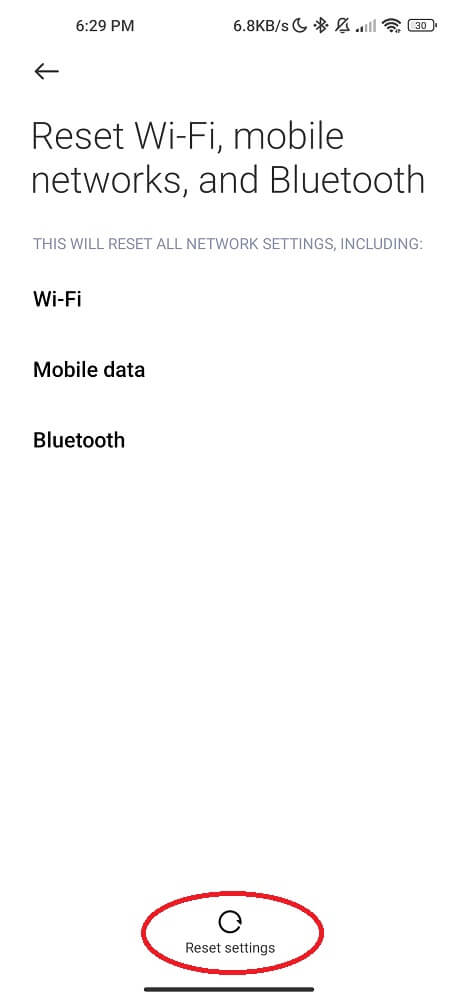 Reset Settings - Wifi, Bluetooth, Mobile Data