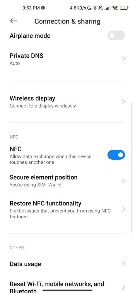 NFC data sharing