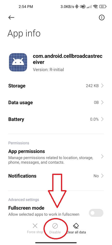Disable com.google.android.cellbroadcastreceiver