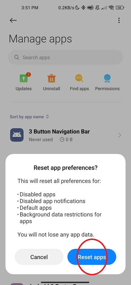 Reset app preferences