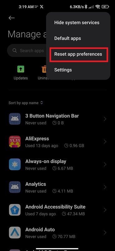 Reset app preferences -14