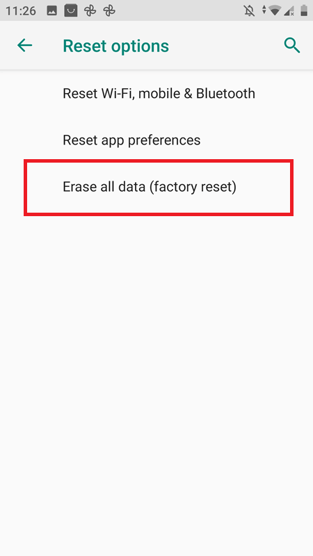 Erase all data - Factory reset