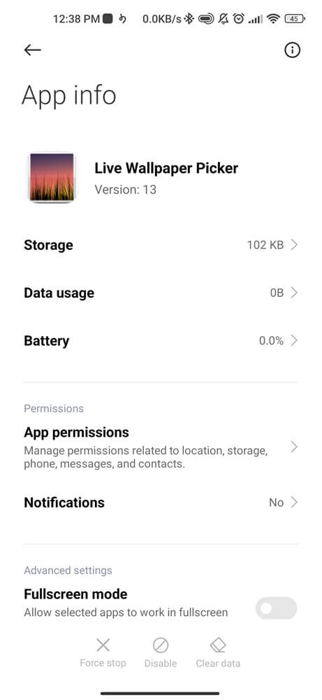 Clear cache and data of Com.android.wallpaperpicker