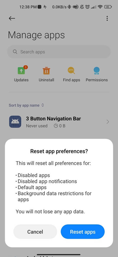 Reset app preferences 02145